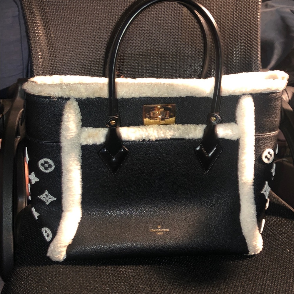 Louis Vuitton Black and White Tote with Gold Clasp